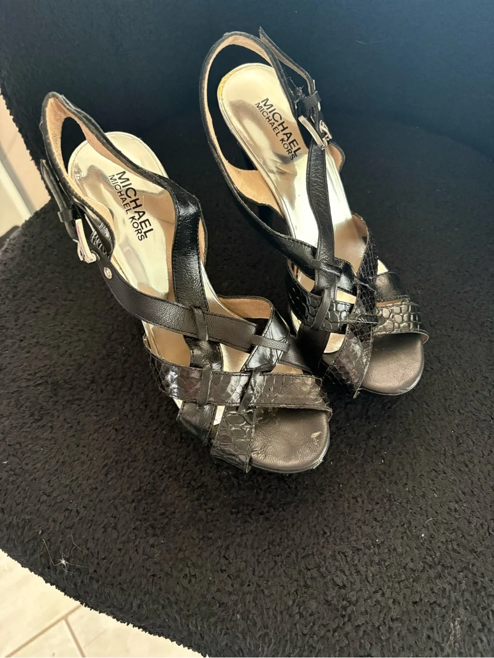 MICHAEL Michael Kors Black Crisscross Slingback Heels